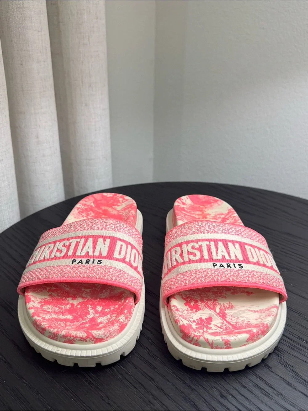 Christian Dior Dway Slide Sandals Logo Toile de Jouy Pink 38